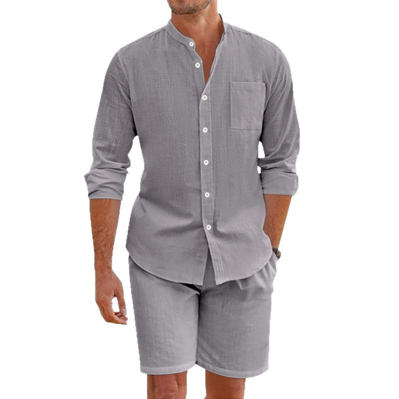 Herren Hemd Langarm mit Knielanger Shorts Sommerlich Elegant
