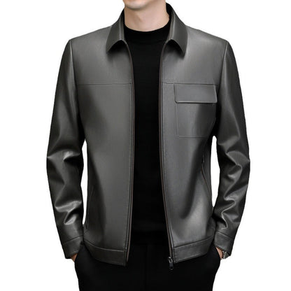 Lederjacke Herren Kunstleder Reißverschluss Taschen Schwarz