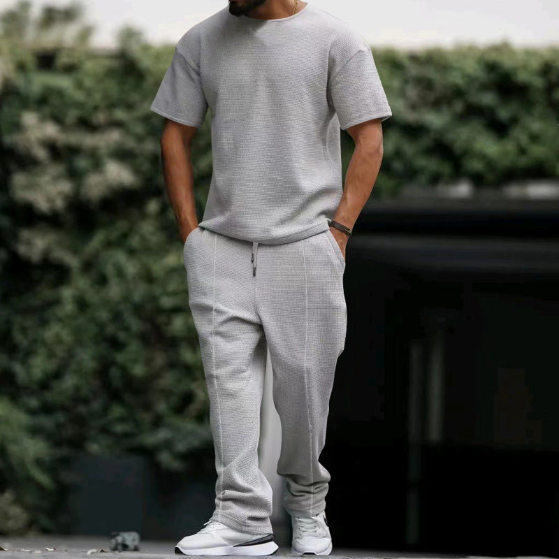 Herren Sportoutfit Atmungsaktiv Kurzarmshirt Bequeme Jogginghosen
