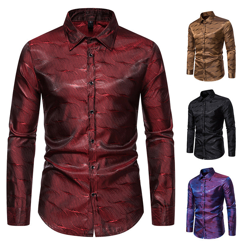 Herren Langarmhemd Modern Wellenmuster Glanzstoff