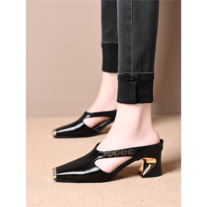 Damen Sling Pumps Hochhackig Glänzend Schwarz