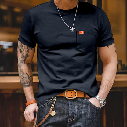 Herren T-Shirt Kurzarm Baumwolle mit Brusttasche klassisch