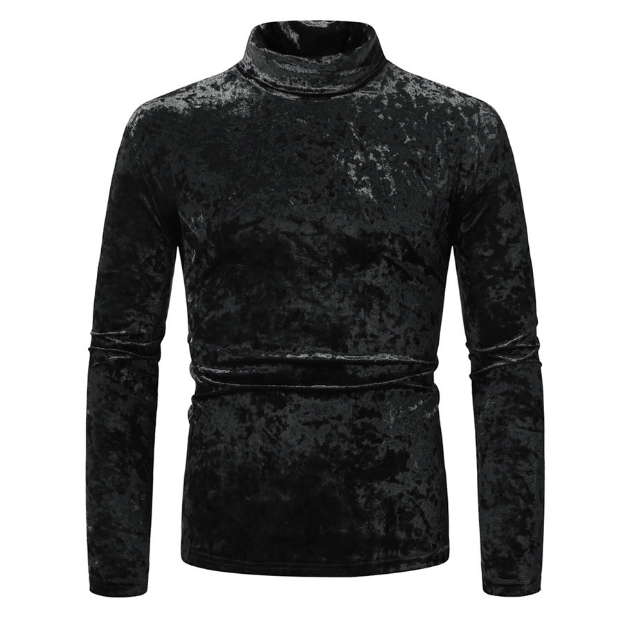Herren Rollkragenpullover Samt Elegantes Design Schwarz