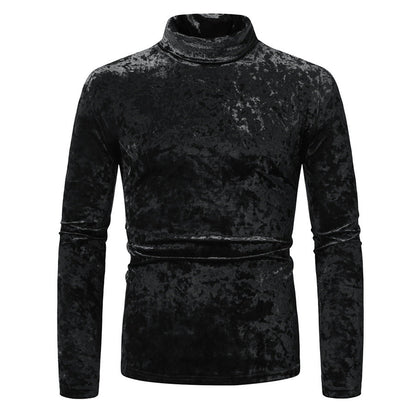 Herren Rollkragenpullover Samt Elegantes Design Schwarz