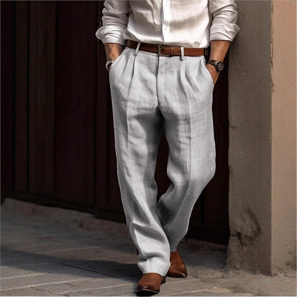 Herren Leinenhose Elegant Locker Bequem Mit Taschen