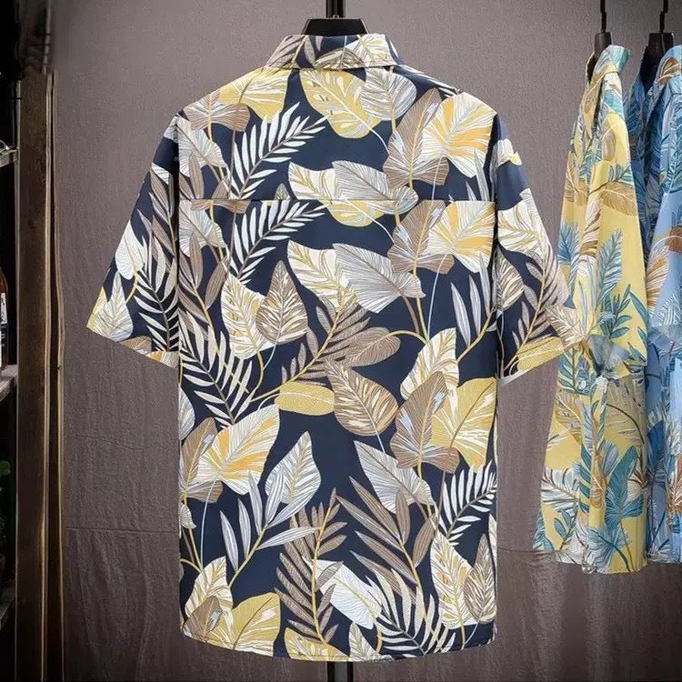 Herren Hemd Kurzarm mit Blumenmuster Relaxed Fit Sommer