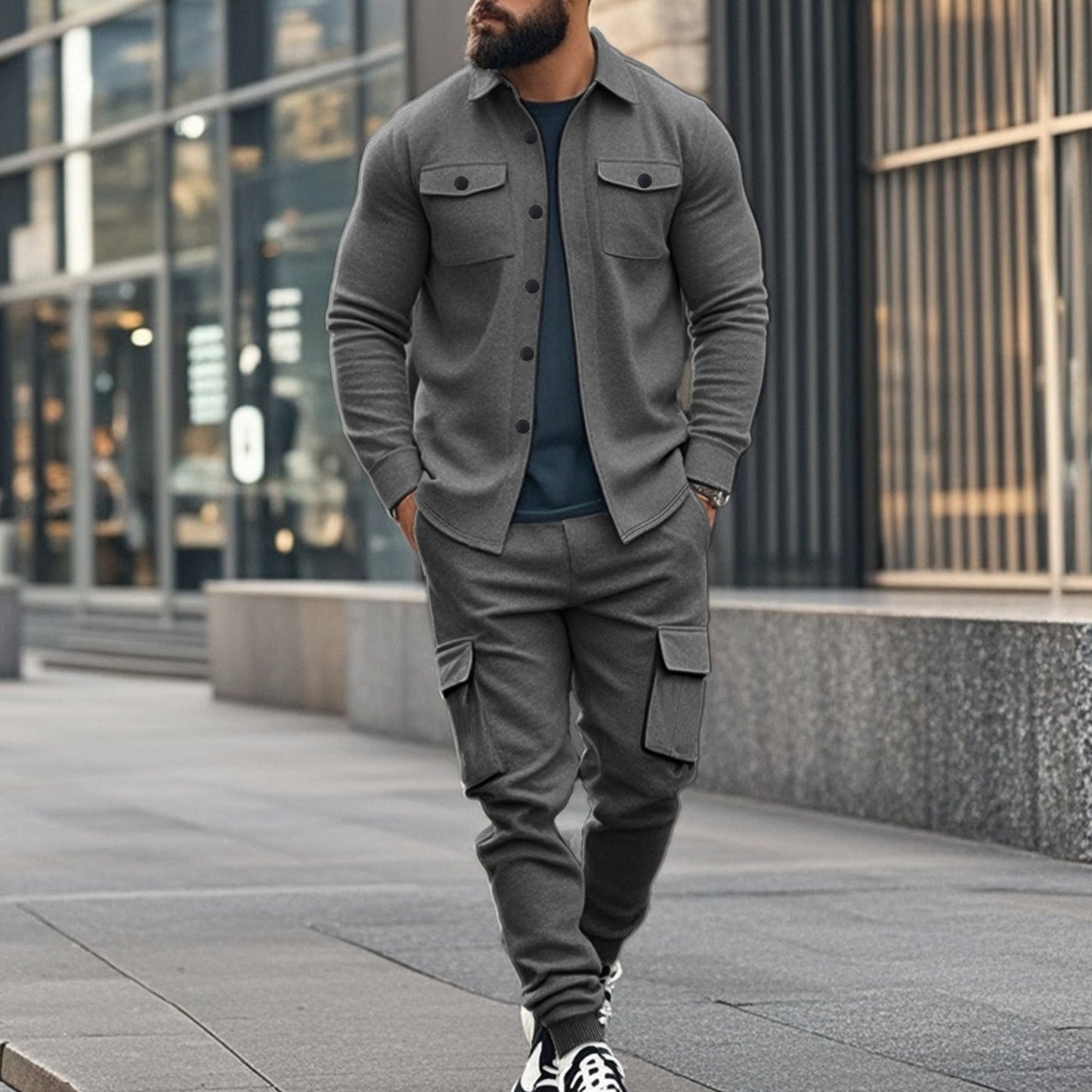 Herren Jogginganzug Cargo Bequem Funktions-Taschen