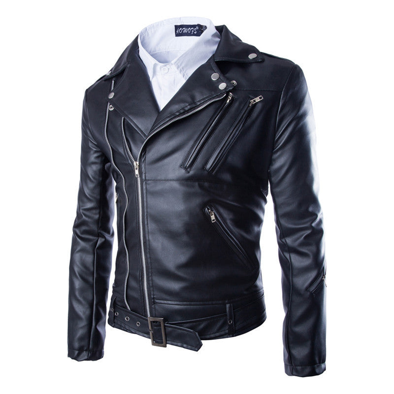 Lederjacke Herren Bikerstyle Asymmetrisch Mit Taschen - BerlinGlamour
