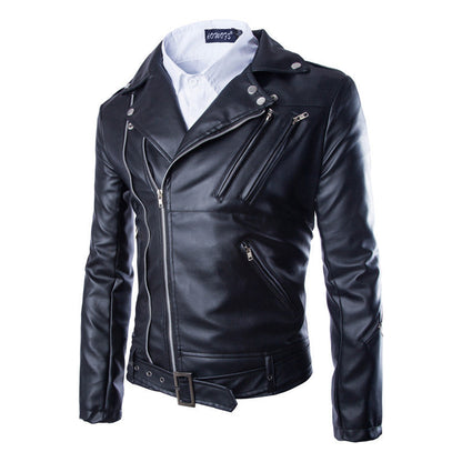 Herren Lederjacke Bikerstil Schwarz Asymmetrisch - BerlinGlamour