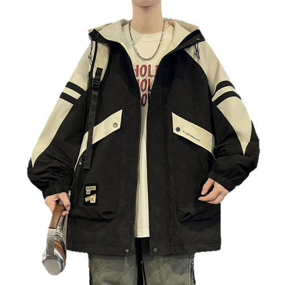 Herren Windbreaker Funktionstaschen Urban Style Schwarz