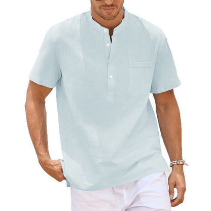 Herren Hemd Kurzarm Modern Henley Kragen mit Brusttasche