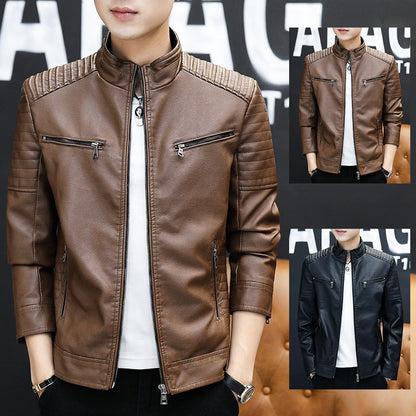 Herren Lederjacke Kunstleder Bikerjacke schwarz Glamour