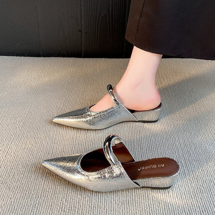Damen Mules Slingback Schuhe Spitz Mit Ketten Dekor Elegant