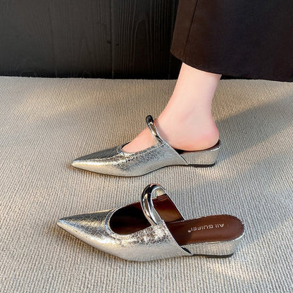 Damen Mules Slingback Schuhe Spitz Mit Ketten Dekor Elegant