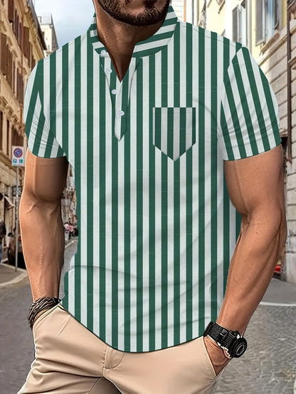 Herren Kurzarm-Hemd Modernes Streifenmuster Berlin Style