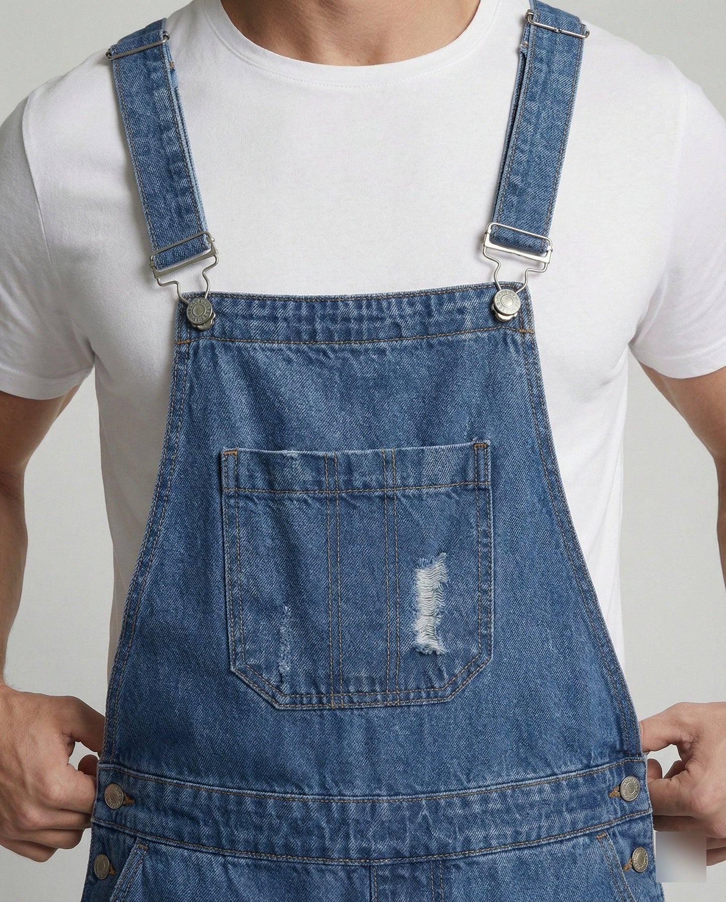Herren Latzshorts Ripped Denim Shorts Sommer