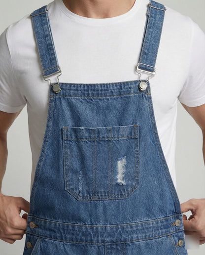 Herren Latzshorts Ripped Denim Shorts Sommer