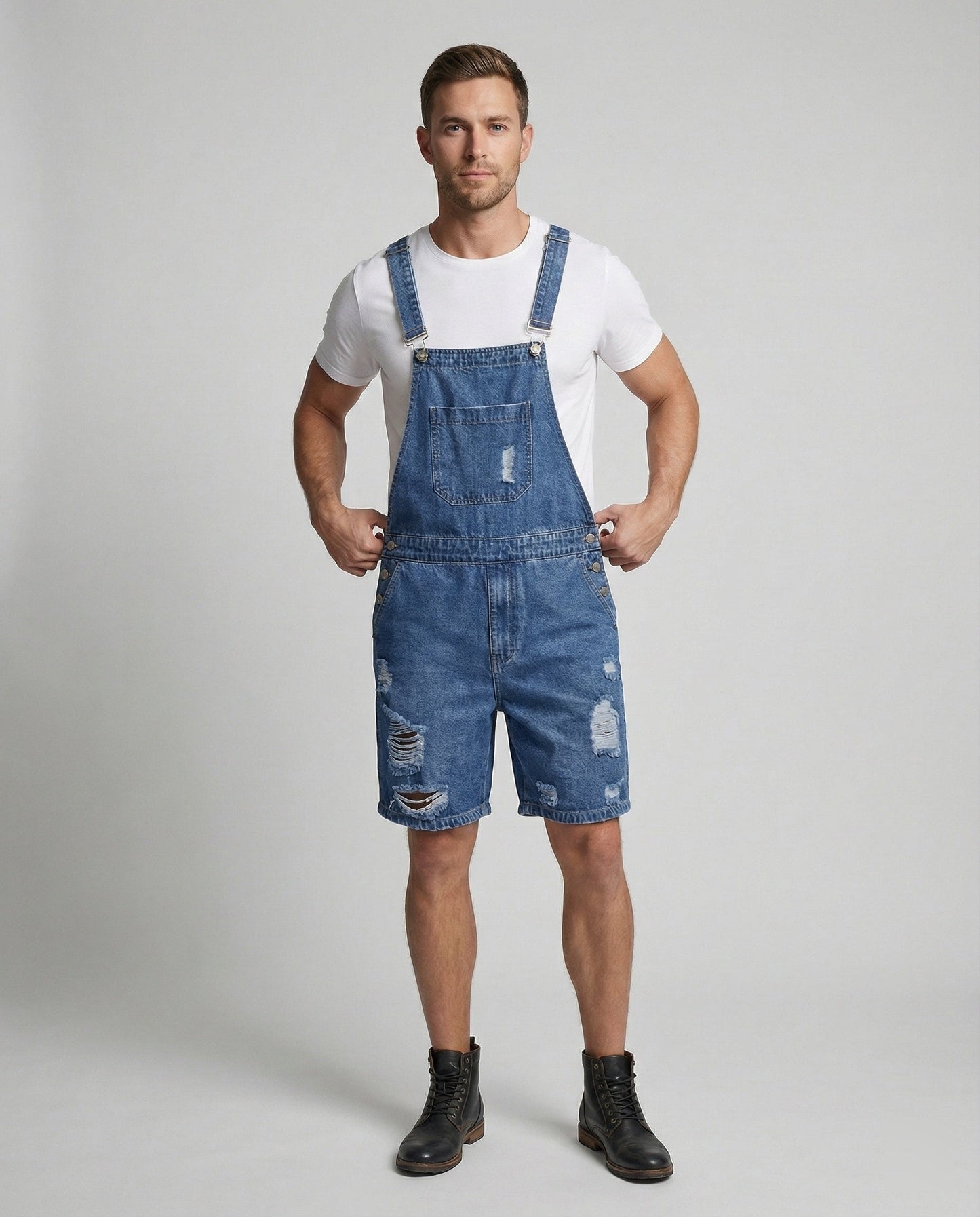 Herren Latzshorts Ripped Denim Shorts Sommer - BerlinGlamour