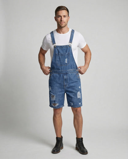 Herren Latzshorts Ripped Denim Shorts Sommer - BerlinGlamour