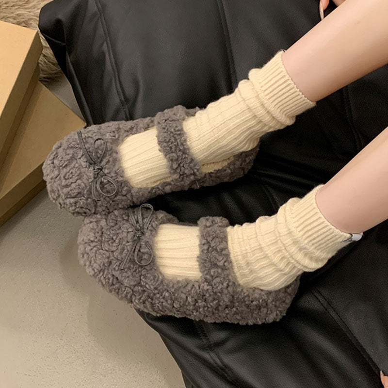 Damen Hausschuhe Plüsch Warm mit Schleife