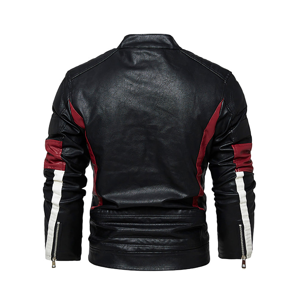 Leder Bikerjacke Herren Stylish Schwarz Ledermantel