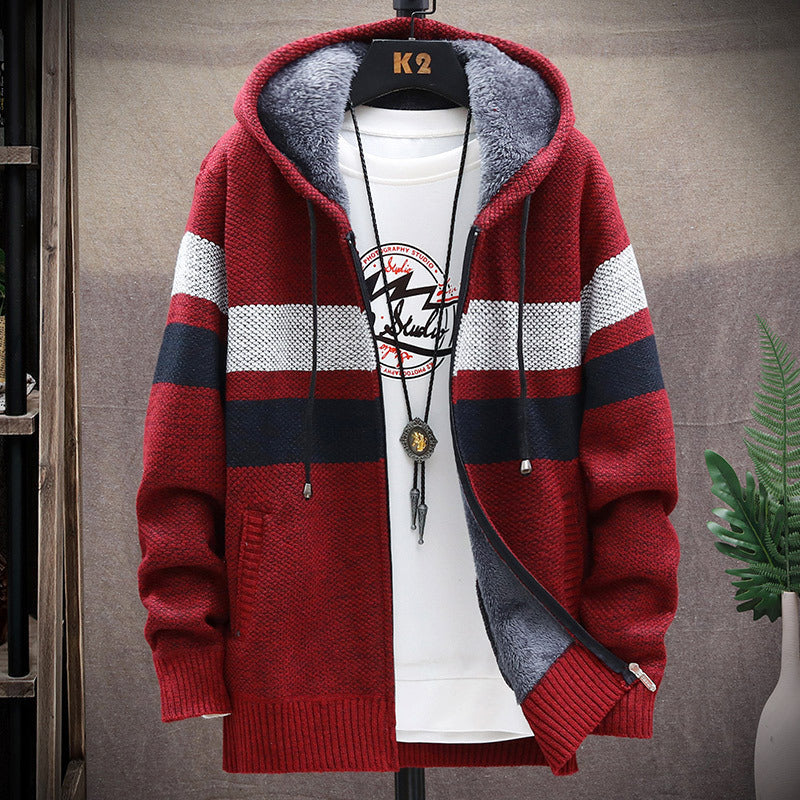 Herren Strickjacke Kapuze Streifen Design Modern - BerlinGlamour