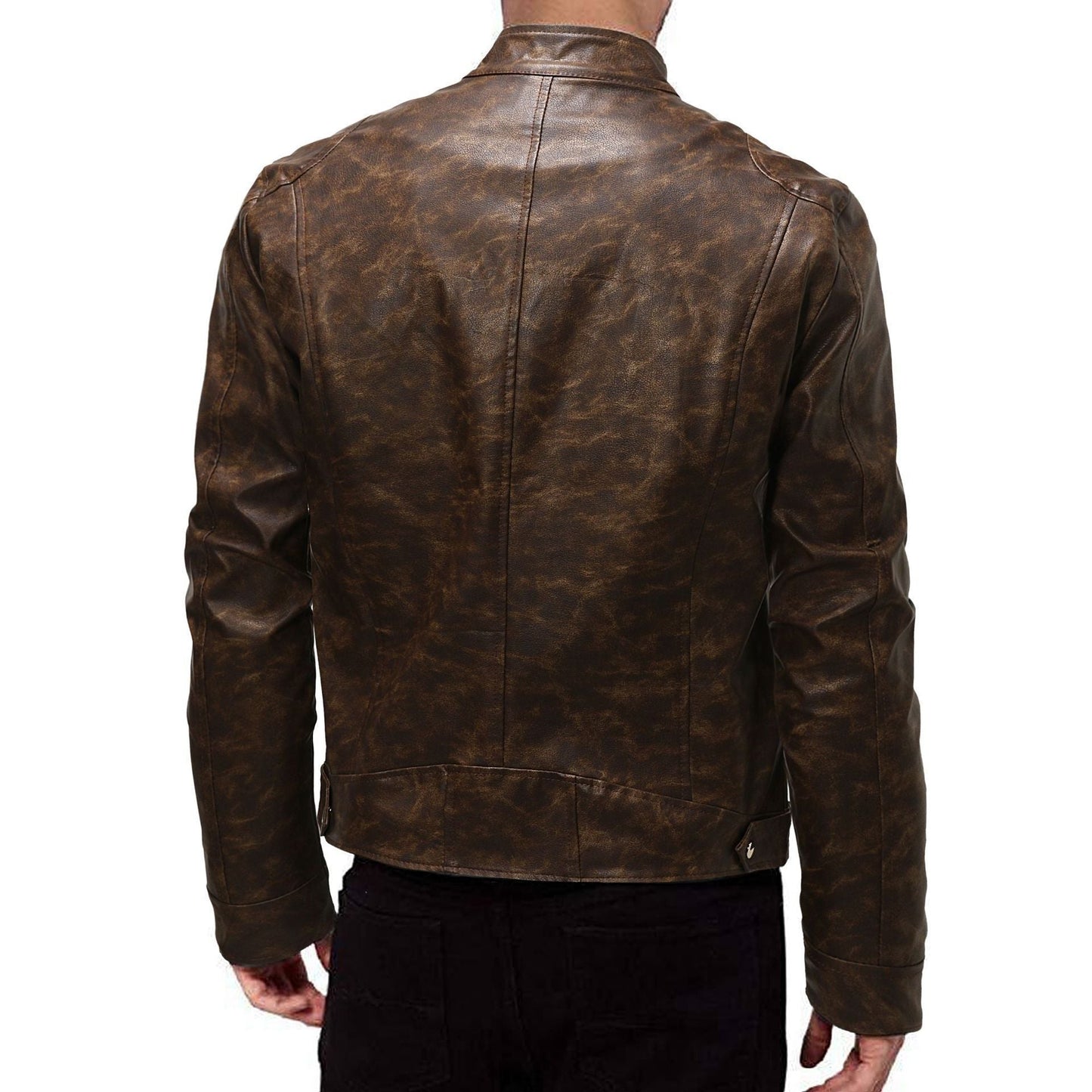 Lederjacke Herren Stehkragen Schwarz Ledermantel