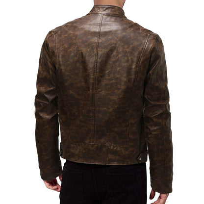 Lederjacke Herren Stehkragen Schwarz Ledermantel