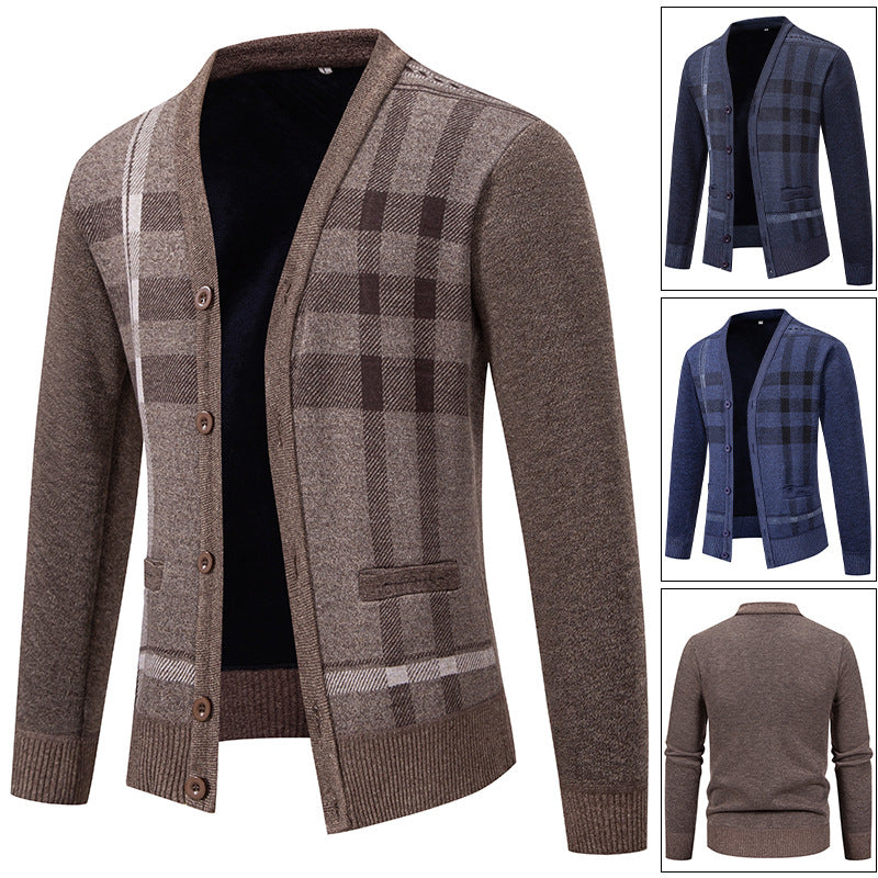 Herren Strickjacke Modisch Karomuster Mit Taschen - BerlinGlamour