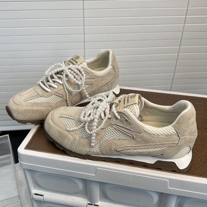 Damen Sneaker Sportlich Atmungsaktiv Mesh Veloursleder