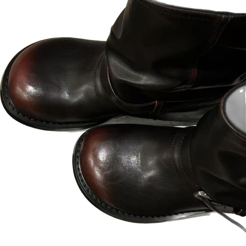 Damen Lederstiefel Schnalle Schwarz Modisch