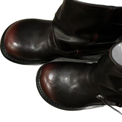 Damen Lederstiefel Schnalle Schwarz Modisch
