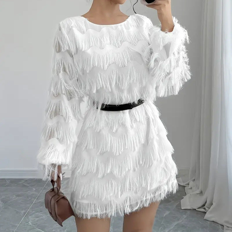 Damen Kleid Wellenmuster Fransen Chic Berlin