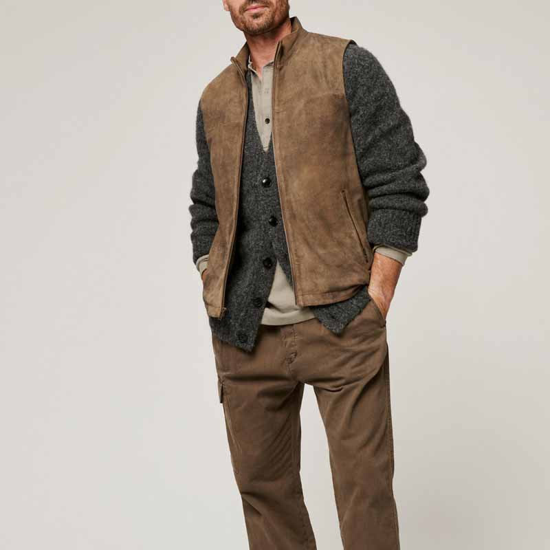 Herren Lederweste Elegant Wildleder Modern Schwarz
