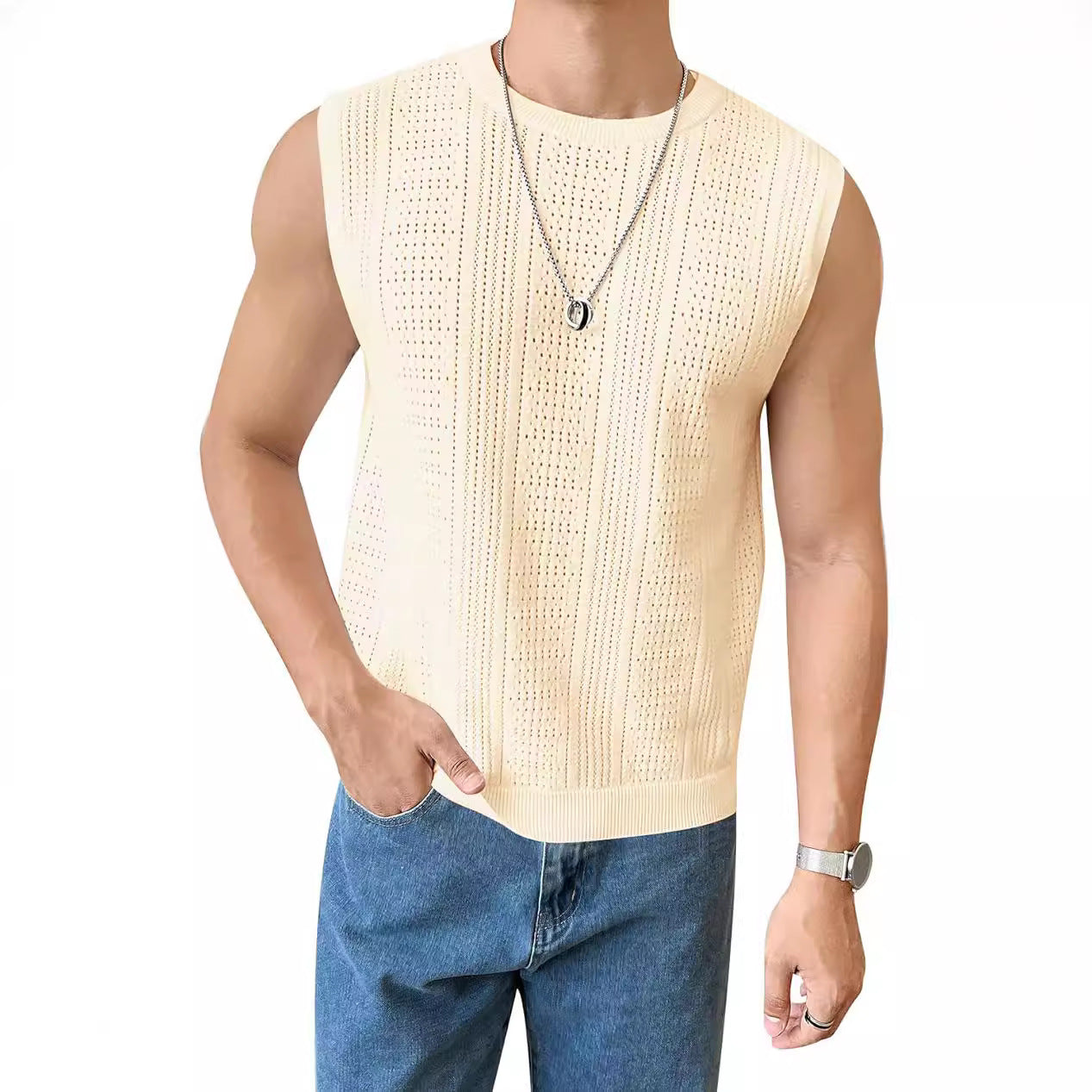 Herren Strickpullover Luftig Lochmuster Modern