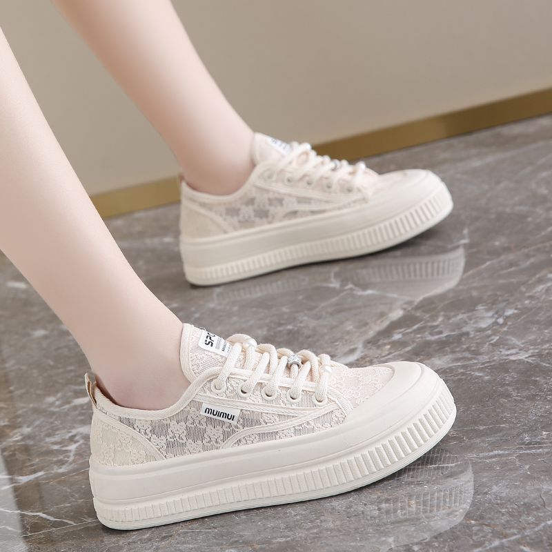 Damen Plateau Sneaker Komfortabel Spitze Weiße Schuhe