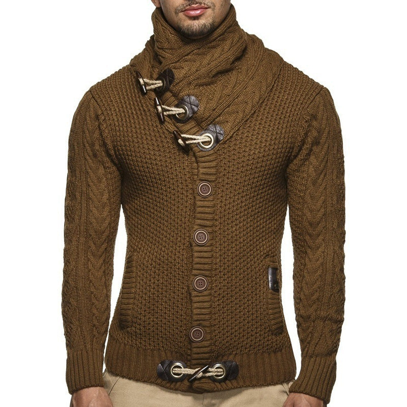 Herren Pullover Grobstrick Schalkragen Knopf Detail Modern