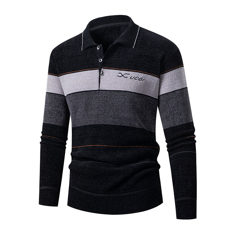 Herren Polohemd Langarm Gestreift Modern