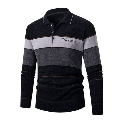 Herren Polohemd Langarm Gestreift Modern