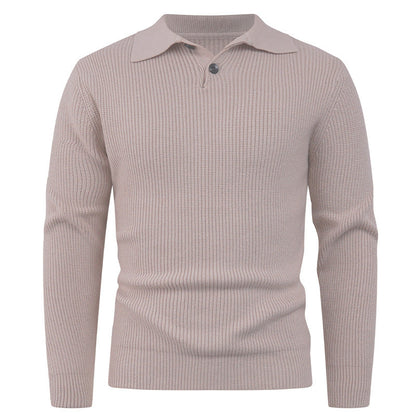 Herren Pullover Strick Modern Polokragen Knopfverschluss