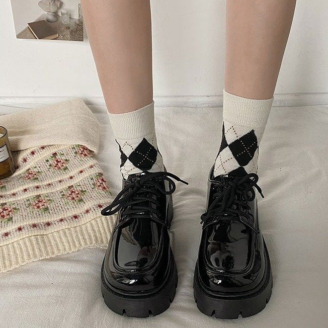 Damen Stiefel Schnürschuhe Hoch Blockabsatz Glänzend