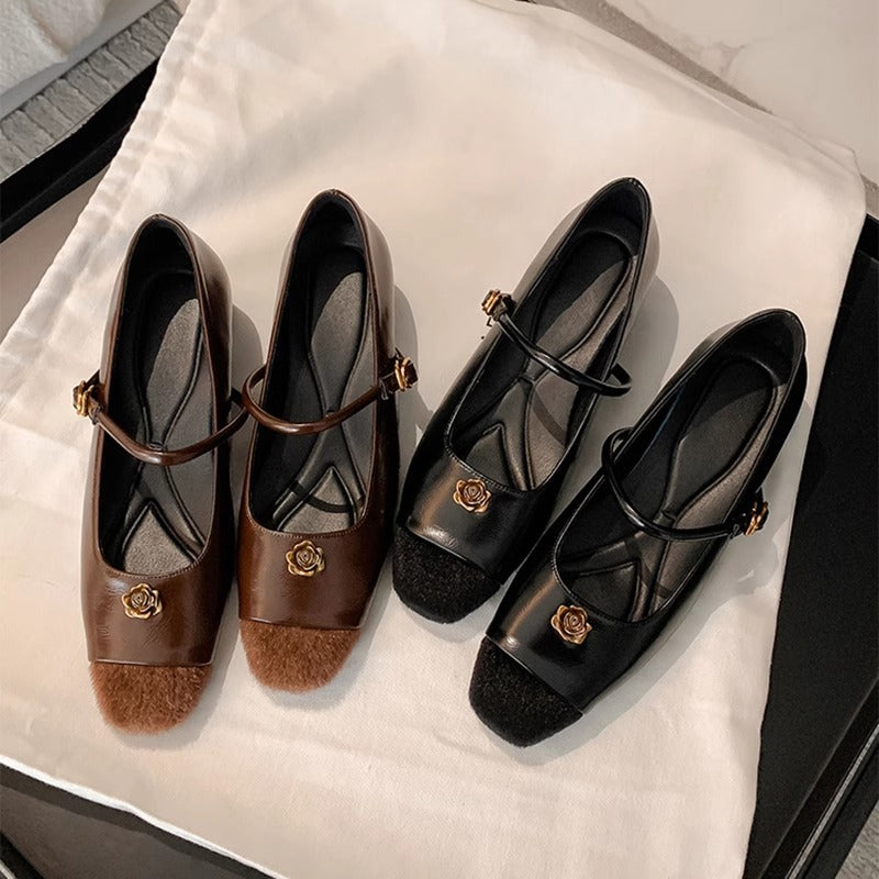 Damen Ballerinas Klassisch mit Riemenverschluss und Blumenmuster