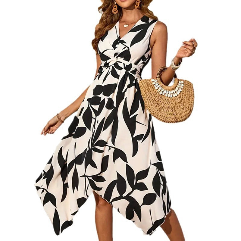 Asymmetrisches Damenkleid mit Blumendruck Trendy