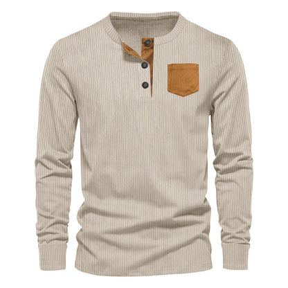 Herren Langarmshirt mit Brusttasche und Struktur Optik Modern