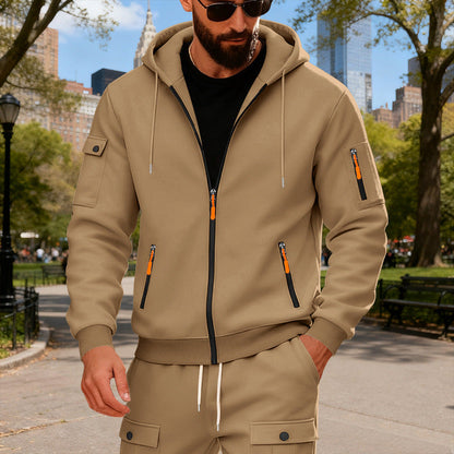 Herren Sportliche Zip-Hoodie mit Reißverschlusstaschen Modern