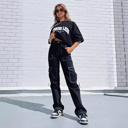 Damen Cargo-Hose Elastisch Praktisch Mit Taschen