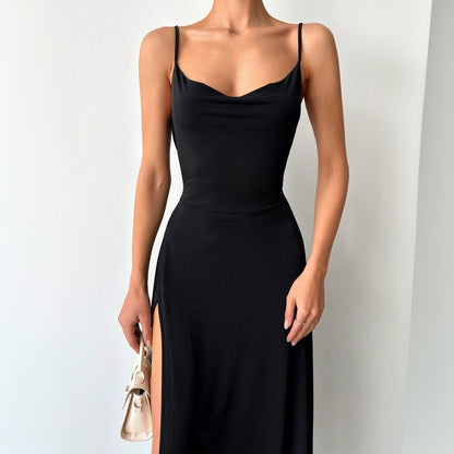 Damen Maxikleid mit Raffiniertem Schlitz und Verstellbaren Spaghettiträgern wird zu: Damen Maxikleid Lang Spitze Verstellbarer Träger