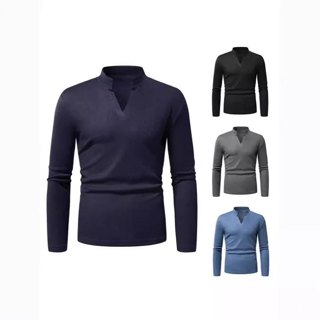 Herren Langarmshirt Mit Stehkragen Modern Strukturiert - BerlinGlamour