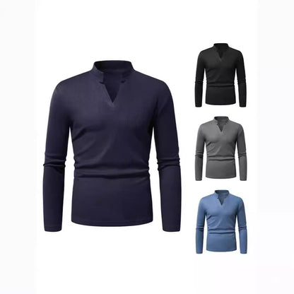 Herren Langarmshirt Mit Stehkragen Modern Strukturiert - BerlinGlamour