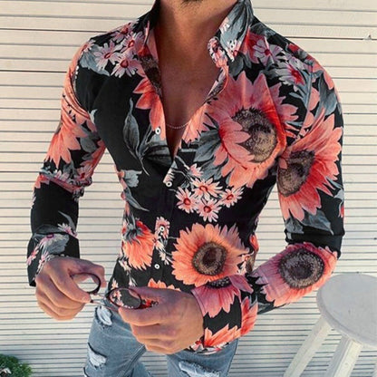 Herren Hemd Langarm Modernes Florales Design